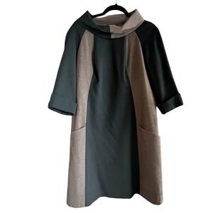 Etcetera‎ Wool-like Colorblock Funnel Neck 3/4 Sleeve Pocket Dress - Size 8
